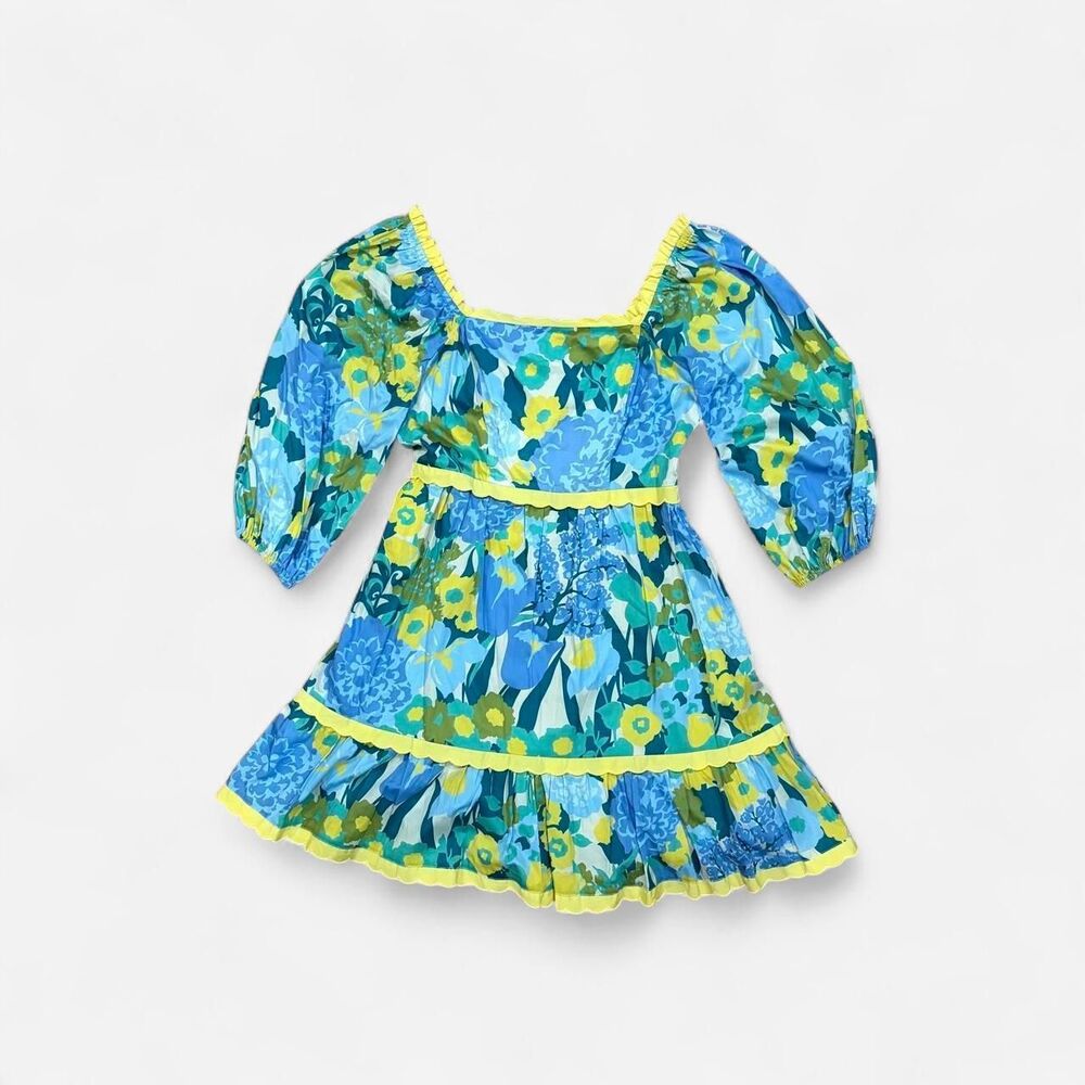 Stellah floral mini dress in blue, teal, green and yellow